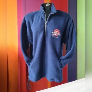 Vintage Planet Hollywood Orlando Mens Fleece Sweater Sz M Blue 1/4 Zip Pullover